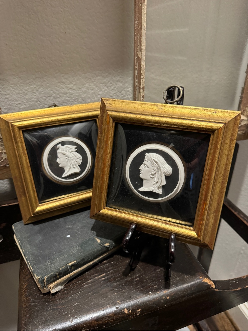 Gold Framed Classical Relief Wall Plaque - Black & Gold